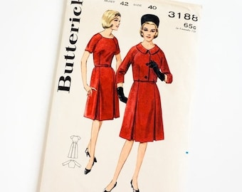 Shop SALE HTF Vintage 1960s Womens Size 40 Jackie O Style Dress and Jacket Butterick Sewing Pattern 3188 Factory Folds / b42 w34