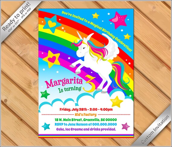 50 off sale rainbow unicorn birthday party invitation