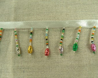 Seed beaded fringe Ribbon and TASSEL