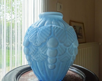 Antique french vase Art Deco opaline blue 1930 s/illuminati10