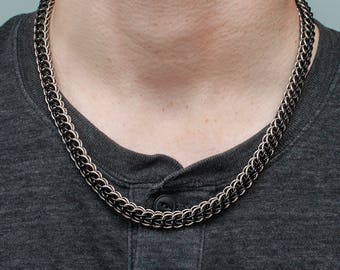 Steel Gift for Him, 11th Anniversary, Mens Chain Necklace, Chainmail Necklace, Men's Biker Gift, Men's Steel Gift, Heavy Chain Necklace, USA