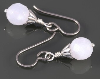 Faceted Snow Quartz Earrings. Titanium Ear Wires. Genuine Gemstone. Small Drop Earrings. s17e017