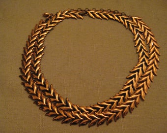 Signed RENOIR Copper Necklace Double Leaf Design Vintage 1950'Vintage CHOOSE No 1 No Extension Chain OR No 2 Extension Chain