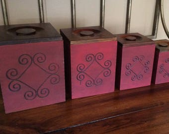 Vintage Wood Canister Set~Nesting Canisters~Kitchen Canister Set