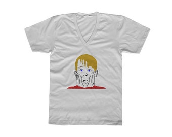 Home Alone T-Shirt, Color on White V-Neck,Kevin McCallister,Macauley Culkin,90s Christmas Movie,Mens Christmas Gift,Boyfriend Christmas Gift