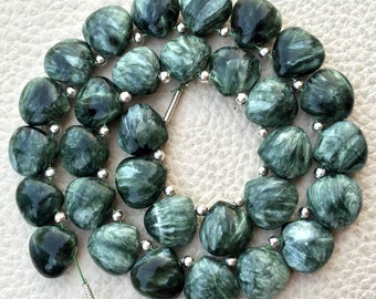4 Matched Pair, NATURAL Chatoyant Seraphinite Smooth Heart Shape Briolettes, 10x10mm size.Superb Item at Low Price