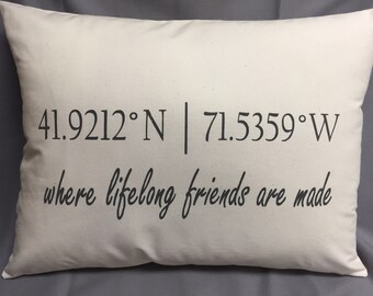 Custom Made Coordinates Pillows -Location-Personalized-Special Places-Adoption-Honeymoon-Wedding Gift-Longitude-Latitude-Graduation Gift