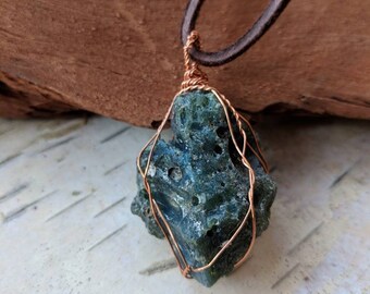 Raw Uncut Blue "Sheen" Obsidian Wire Wrapped Pendant
