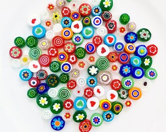Rainbow Mix di 50/100/200 a mano vetro millefiori per decorazione musiva, Murano, produzione di gioielli (3-6mm spessore, 5-12mm di diametro)