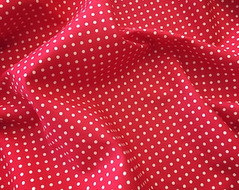 Red and white 3mm spot polka dot 100% cotton poplin fabric by Rose and Hubble BY HALF METRE