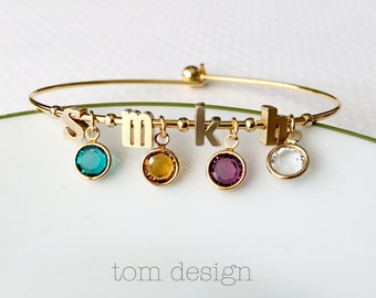 Birthstone Bracelet - Build Your Own - Birthstone Charm Bracelet, Initial & Birthstone Bracelet, Personalized Gift for Mom, Custom Gift Idea