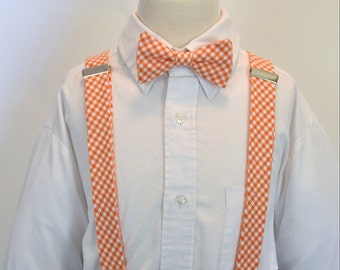 Boys Bowtie and Suspender Set Orange Gingham LOTS of COLORS AVAILABLE