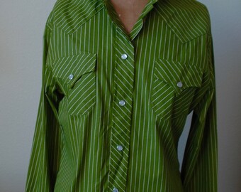 Vintage H BAR C California Ranchwear Shirt - Ride 'em Cowgirl in Avocado Stripes"