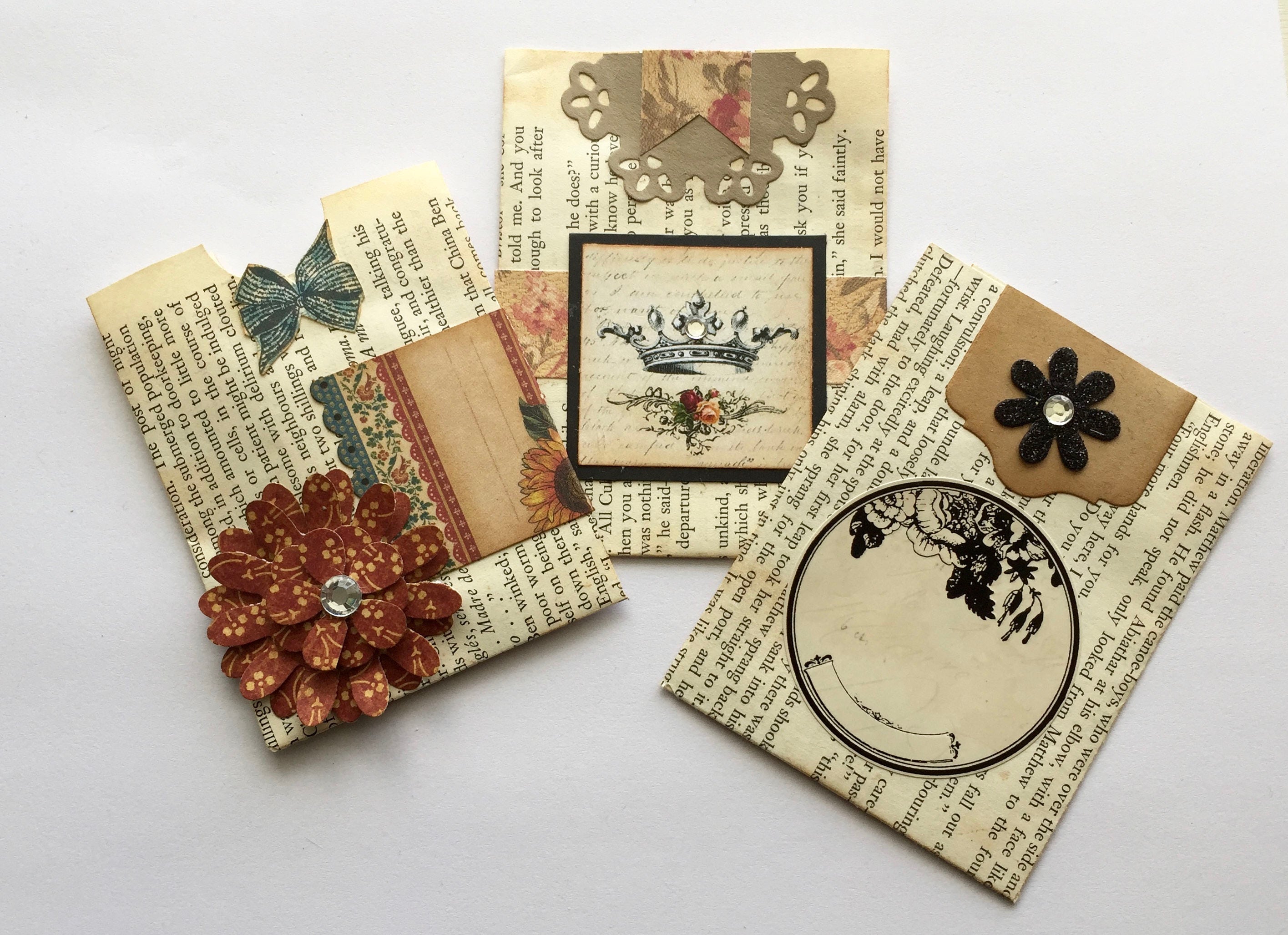 Handmade Sweet Altered Vintage Book Page Pockets Set of 3 from gillmclr