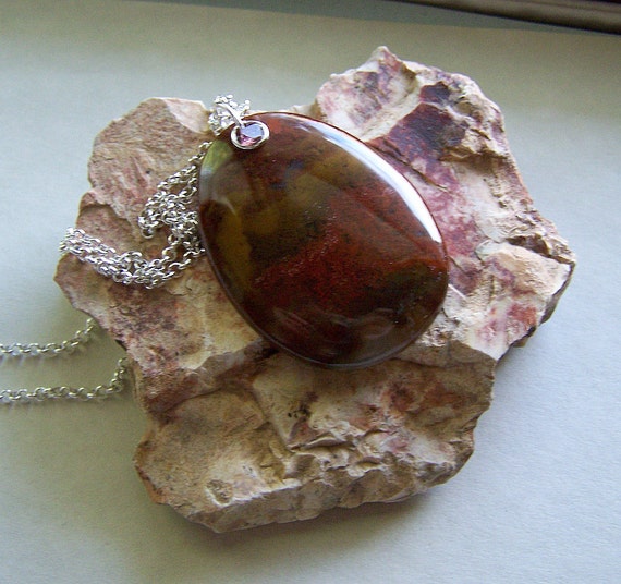 Red Flame Jasper and Ruby Spinel Gemstone Pendant