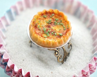quiche ring- miniature food jewelry, pie ring, food ring