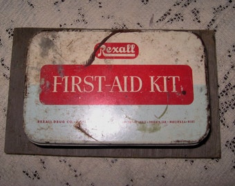 Vintage Rexall First-Aid Kit Tin - Drugstore First-Aid Kit Tin