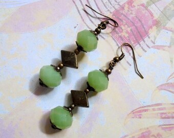 Mint Green and Brass Earrings (2951)