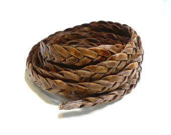 Flat braid - 14x3.5mm - 1st quality Camel Antique leather - 20 cm