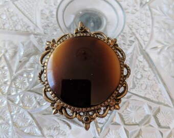 Large Center Tiger Eye Glass Pendant Brooch