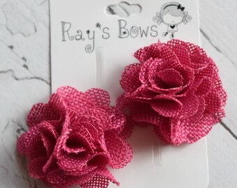 Burlap roses..............hair flower, hair clip, rose hair clip,