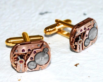 OMEGA Men Steampunk Cufflinks - RARE Large GENUINE Omega Luxury Swiss Vintage Watch Movement Men Steampunk Cufflinks Cuff Links Gift for Him