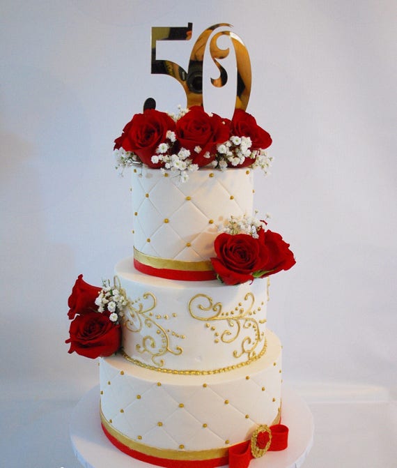 50th anniversary cake topper - gold - Cake topper - 50th cake topper ...