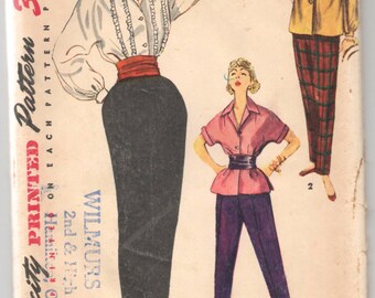 1950's Simplicity Blouse, Overblouse and Pants Pattern - Bust 31" - No. 4464