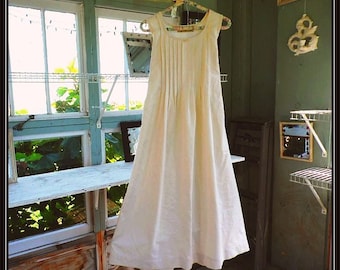 Handmade XS-XXL-,Nilla Bean,Women's Sleeveless Cotton Nightgown, Vintage Percale, PinTucked, Waltz Length, Vintage Inspired