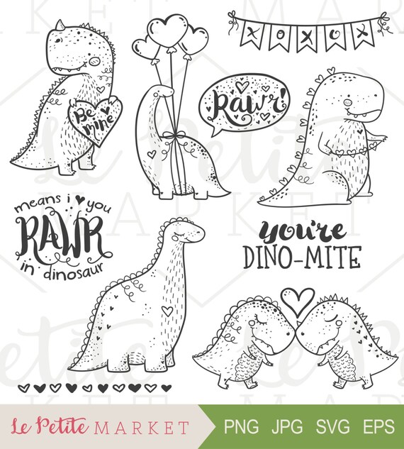 Download Valentine Dinosaur Clip Art Set Valentine Illustrations