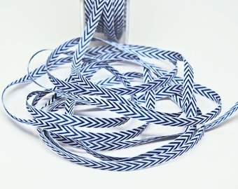 Striped Chevron Twill Ribbon -- 1/4 inch -- Navy White