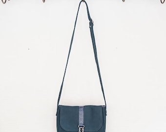 Small shoulder bag in Navy Blue nubuck and snake