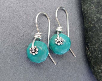 Genuine Turquoise Drop Earrings Sterling Silver Jewelry Simple Petite Small Turquoise Earrings