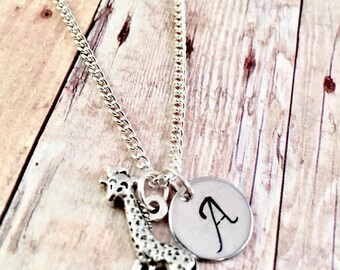 Giraffe necklace, personalized initial charm necklace, giraffe charm necklace, little girl jewelry, giraffe char, zoo animals, Giraffe love