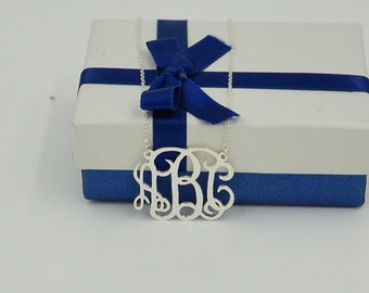 Silver Monogram Necklace 1"- Personalized Monogram - 925 Sterling silver