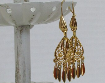 Filigree, Dangle Victorian-Style Earrings, Gold-Plated Earwires, Civil War or Victorian Appropriate-Affordable Elegance