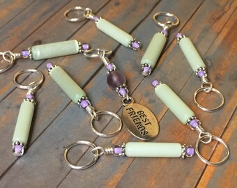 Best Friend Stitch Marker Set - Snag Free Knit Markers - Gift for Knitters- Green & Purple