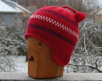 100 % Wolle Pippi Langstrumpf Stil Ohrklappe Hut