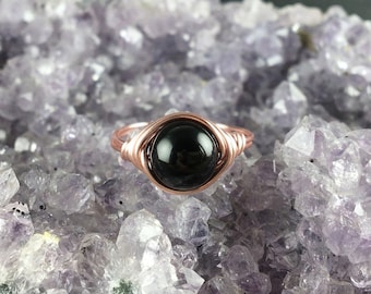 Black Onyx ring, Onyx wire ring, wire ring, wire wrapped ring, handmade wire ring, stone ring, rose gold ring, wire rings, black stone ring