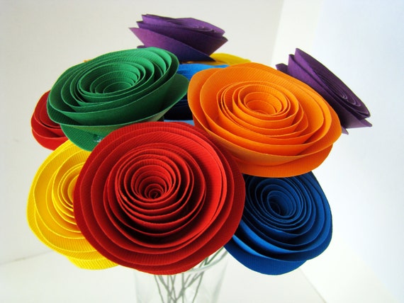 One Dozen Spiral Paper Roses With Stems Rainbow Roses