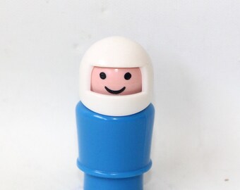 Vintage Fisher Price Little People Motorcycle Driver White helmet blue body