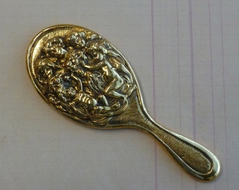 Fancy Vintage Gold Cherub Small Purse Hand Mirror, Cherub Cupid Angel Compact Mirror, Matson Stylebuilt Vanity Accessory