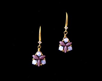 Swarovski earrings, Beaded earrings, Dainty earrings, Minimalist crystal earrings, Triangle earrings, Simple crystal earrings, Sweet 16 gift