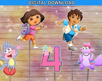 Dora the explorer centerpiece - cake topper double sided birthday decoration - digital download YOU PRINT