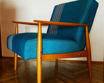 Both sides striped "Blue Quince" mid century vintage chairs