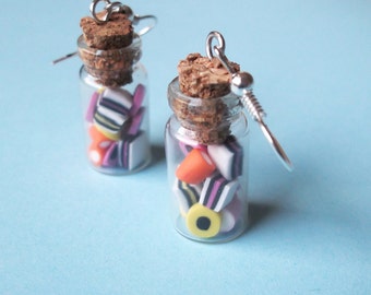Bottle Liquorice Allsorts Earrings ( bottle earrings food earrings miniature bottle gift for her candy earrings polymer clay jewelry )