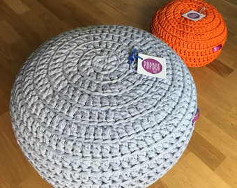 Pouf Ottoman, Round ottoman, Light Grey Pouffe, Crochet t-shirt yarn Pouf, Floor Pouf, Knit Floor Cushion, Nursery Pouf, Bean Bag Chair