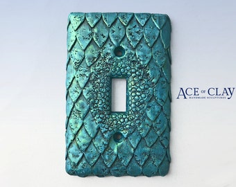 Mermaid Fish Scale Light Switch Cover sculpey unique wall bathroom fantasy folklore teal creature handmade scales decor decoration aquatic