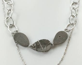 Double-Strand Tangled Metal/Rock Necklace
