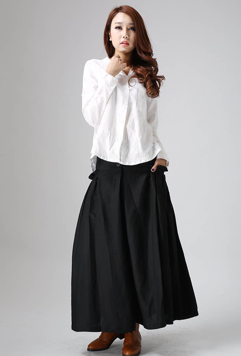 Linen clothing long skirt black skirt womens clothing